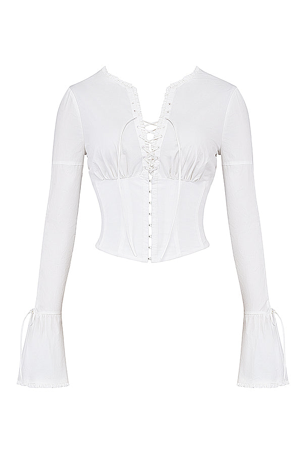 Cari - Modieuze Vrouwen Blouse met Vetersluiting en Uitlopende Manchetten