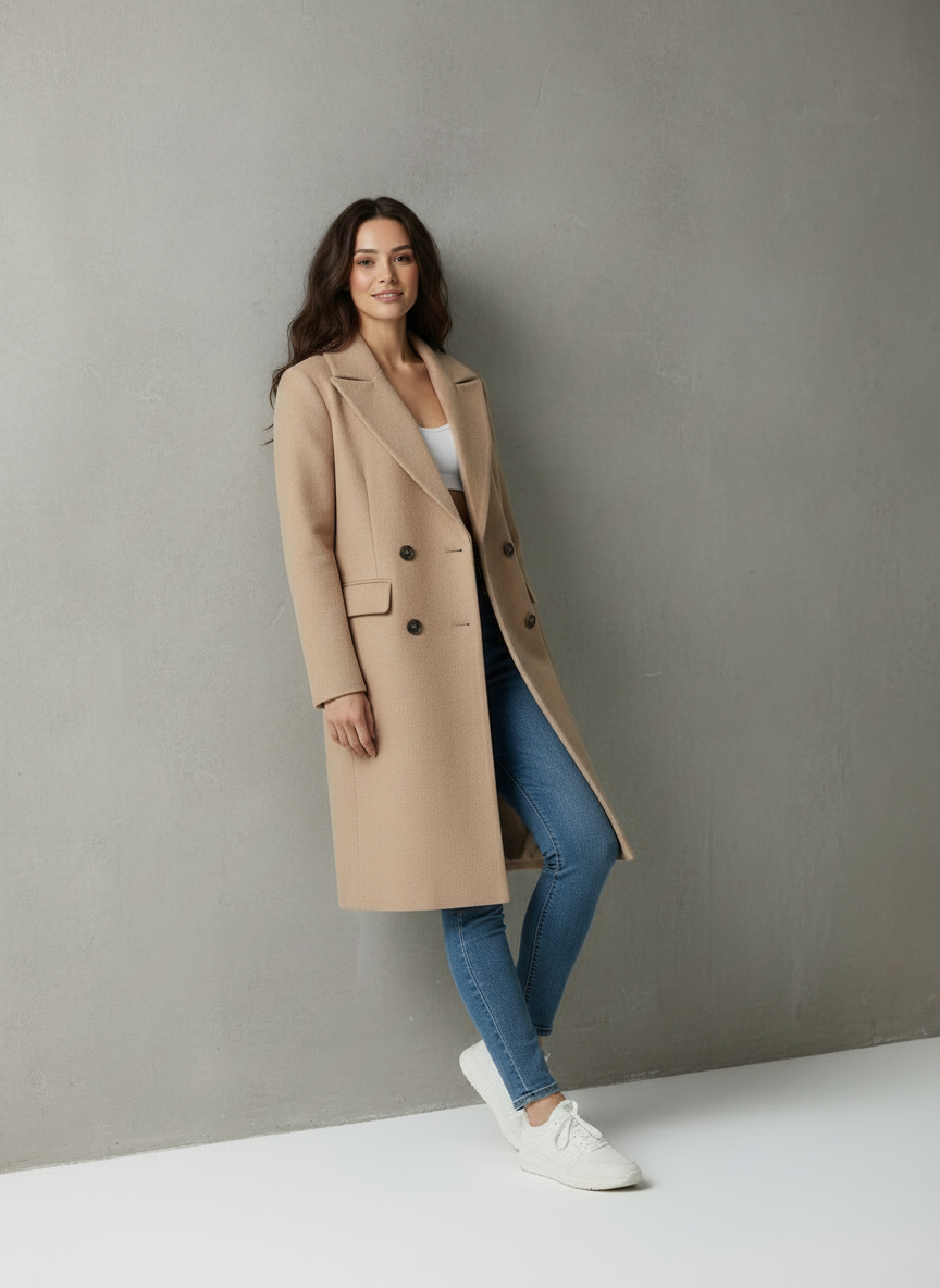 Elegante Wolblend Jas - Voor de Moderne Vrouw met Notched Revers