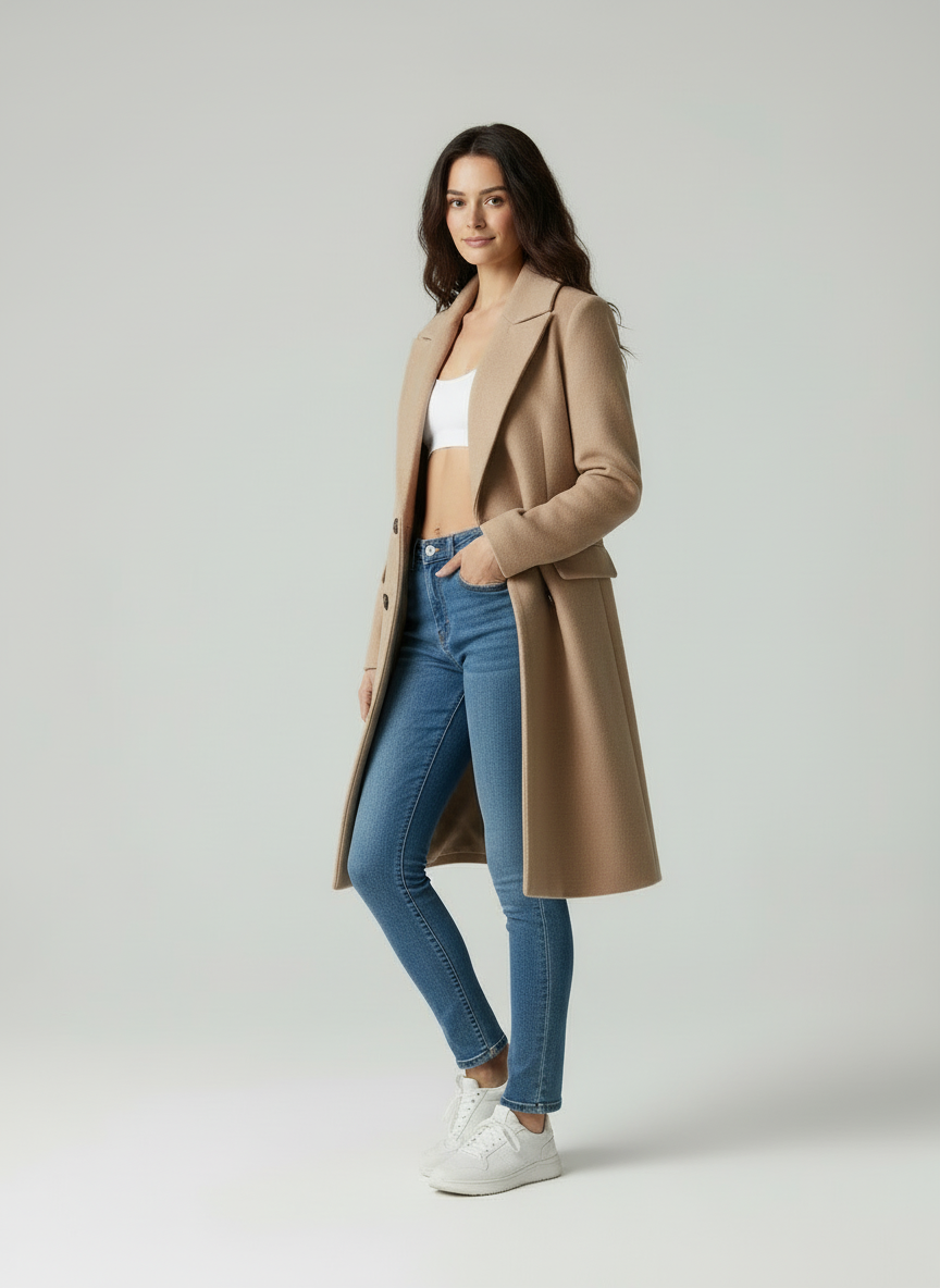 Elegante Wolblend Jas - Voor de Moderne Vrouw met Notched Revers