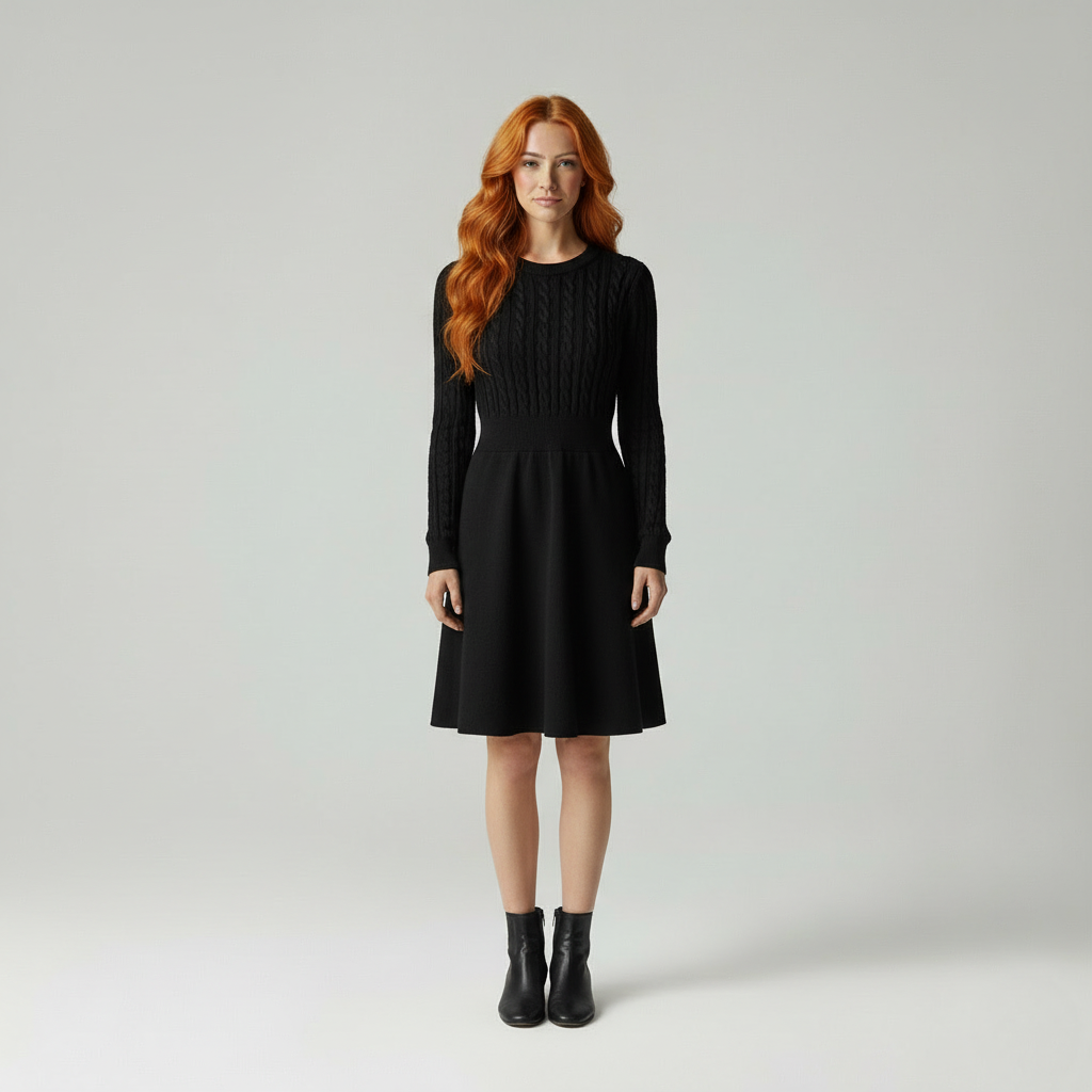 Gebreide Jurk / Kabelpatroon / Elegante Vrouw / Winter