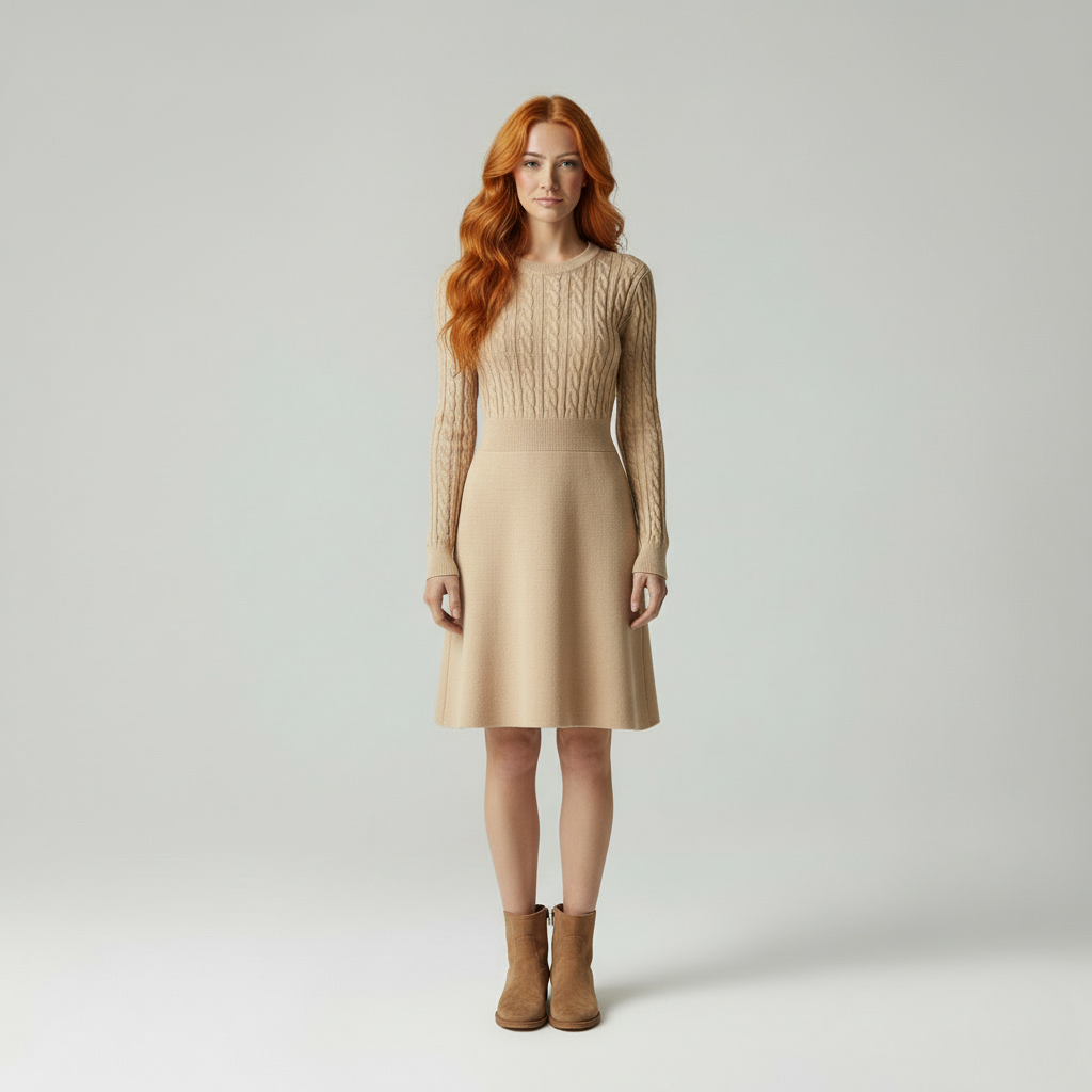 Gebreide Jurk / Kabelpatroon / Elegante Vrouw / Winter