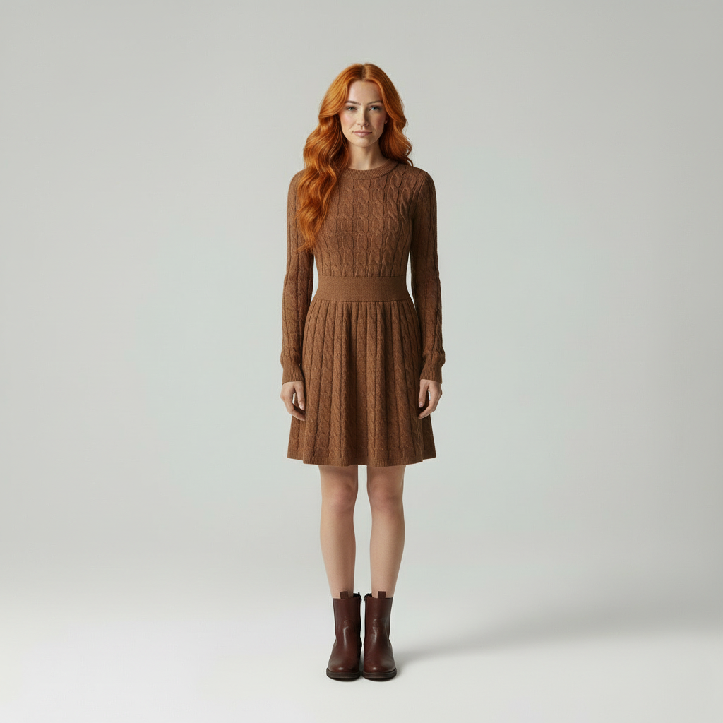 Gebreide Jurk / Kabelpatroon / Elegante Vrouw / Winter