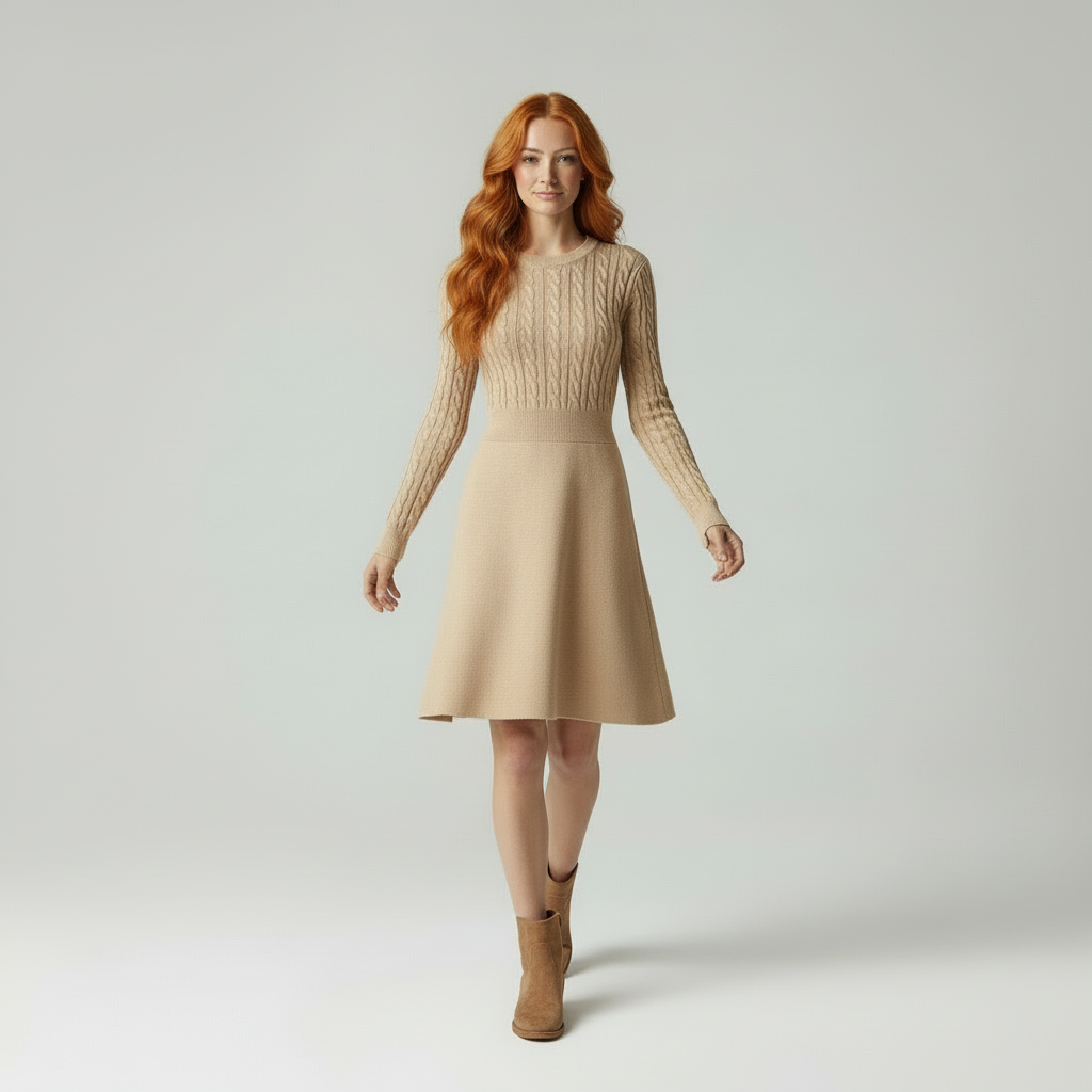 Gebreide Jurk / Kabelpatroon / Elegante Vrouw / Winter