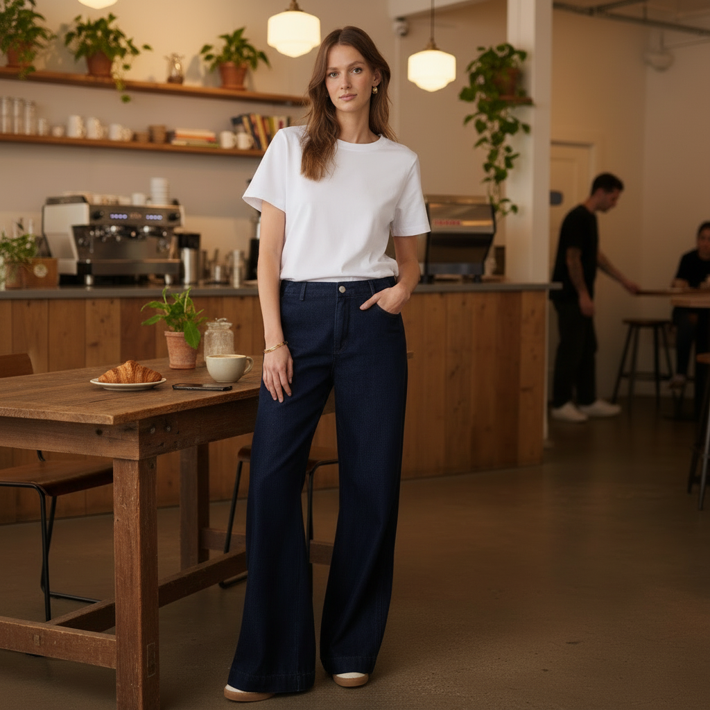 Felisa - Vrouwen Wijdvallend Silhouet Jeans en T-shirt Set