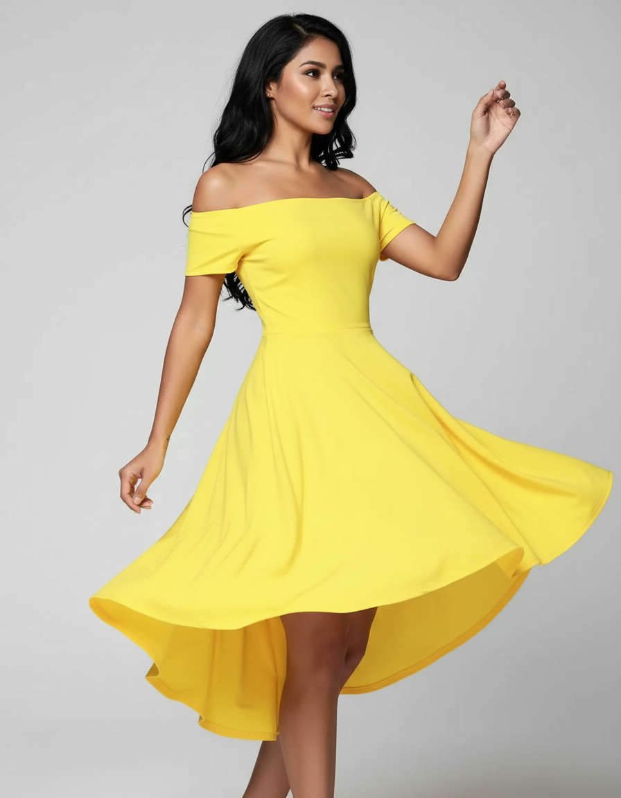 Aurora Jurk - Dames Off-Shoulder High-Low Avondkleding