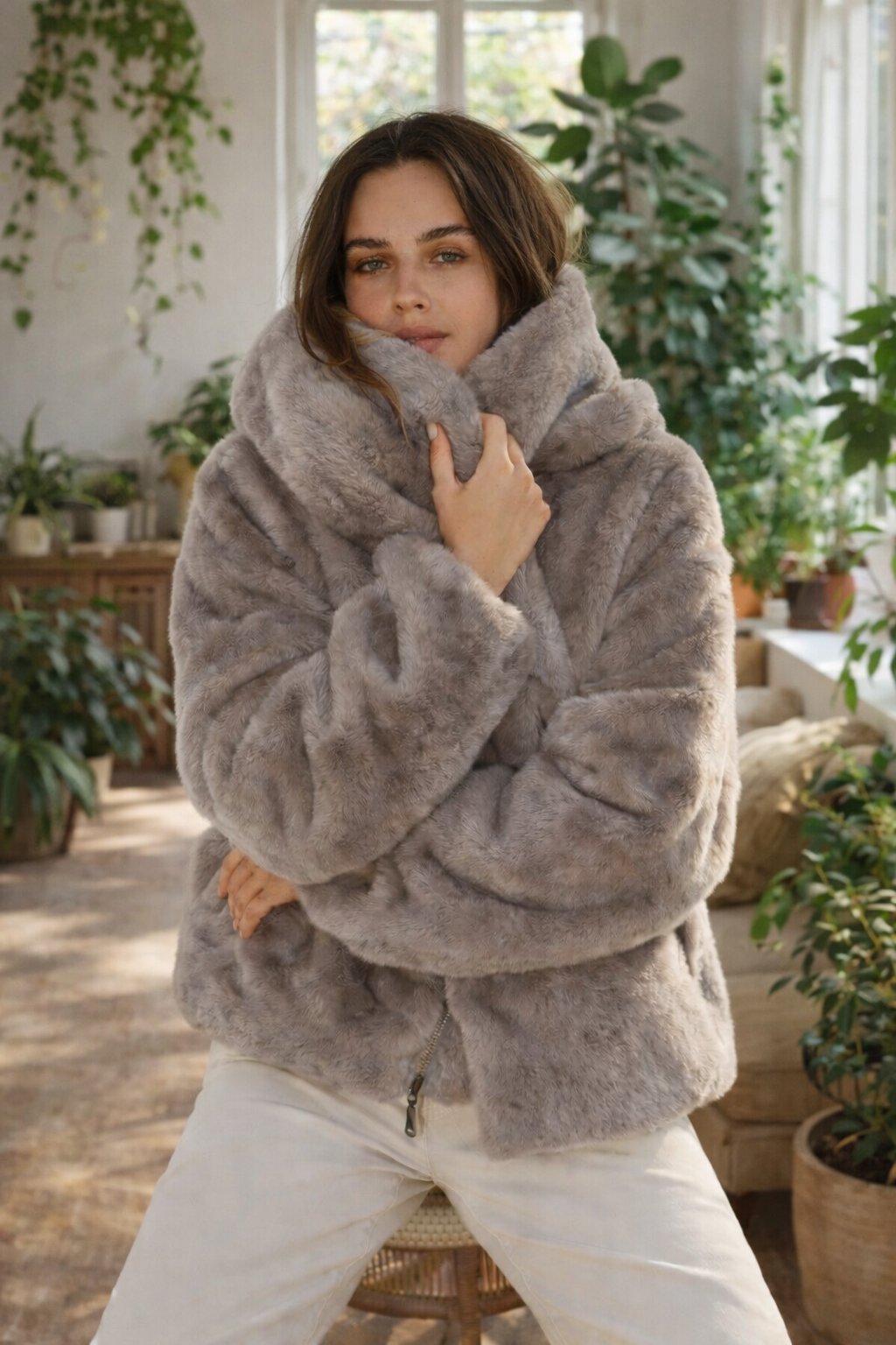 Laya - Vrouwen Oversized Capuchon Faux Fur Jas