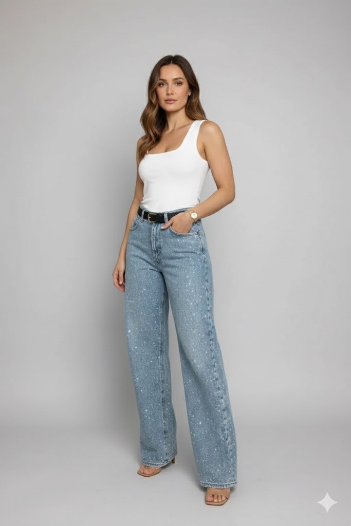 Kati - Dames Jeans met Witte Verfspat Details