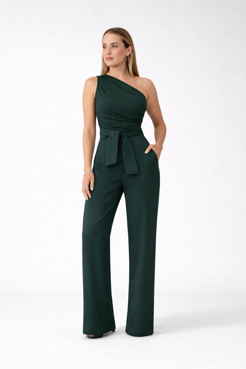 Cali - Dames Jumpsuit met Eén Schouder en Strikceintuur