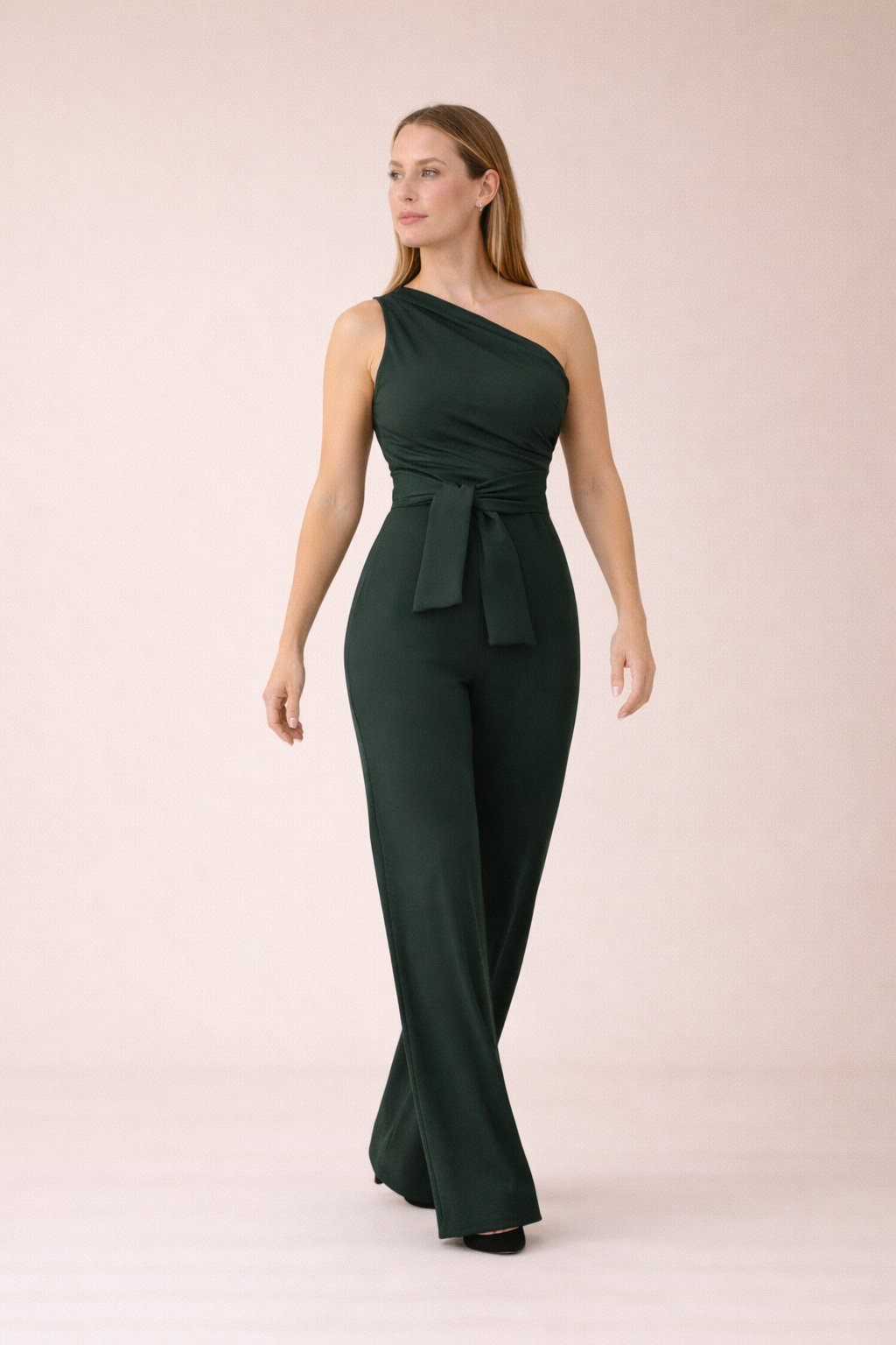 Cali - Dames Jumpsuit met Eén Schouder en Strikceintuur