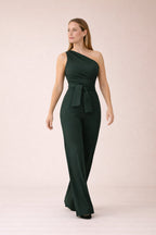 Cali - Dames Jumpsuit met Eén Schouder en Strikceintuur