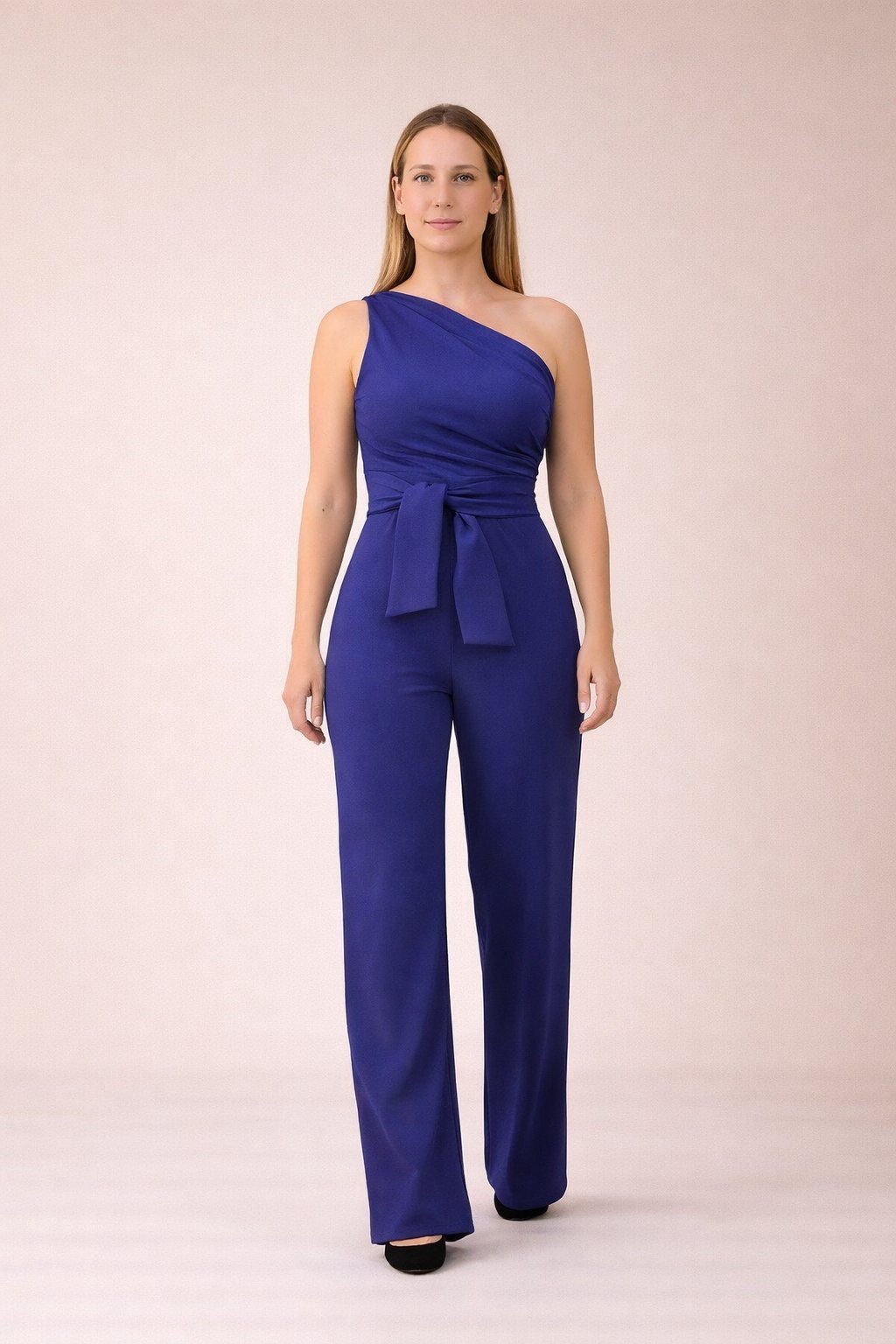 Cali - Dames Jumpsuit met Eén Schouder en Strikceintuur