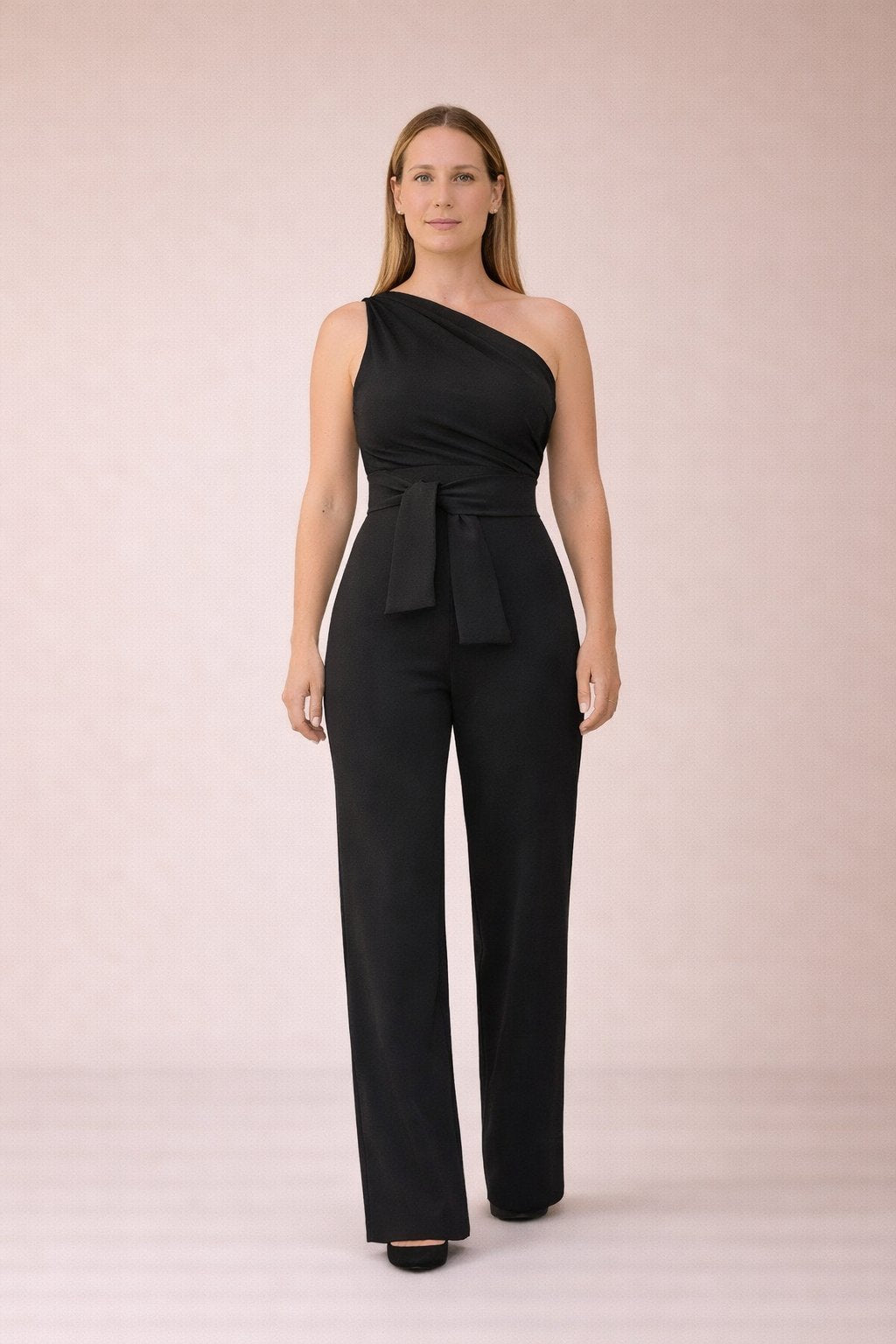 Cali - Dames Jumpsuit met Eén Schouder en Strikceintuur