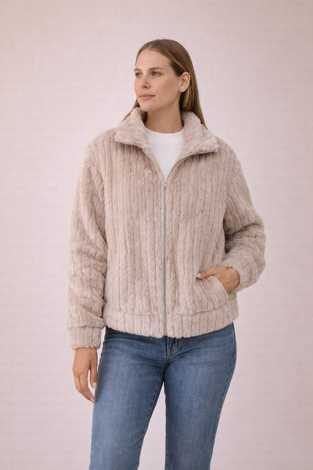 Stella - Dames Fuzzy textuur en oversized kraag Jas