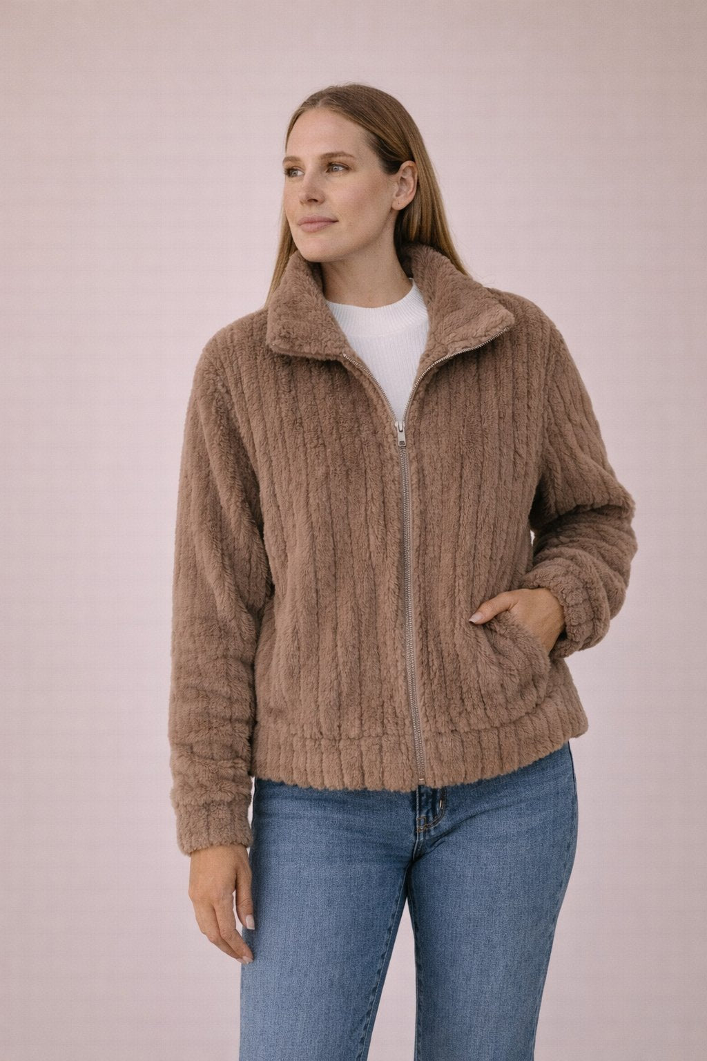 Stella - Dames Fuzzy textuur en oversized kraag Jas