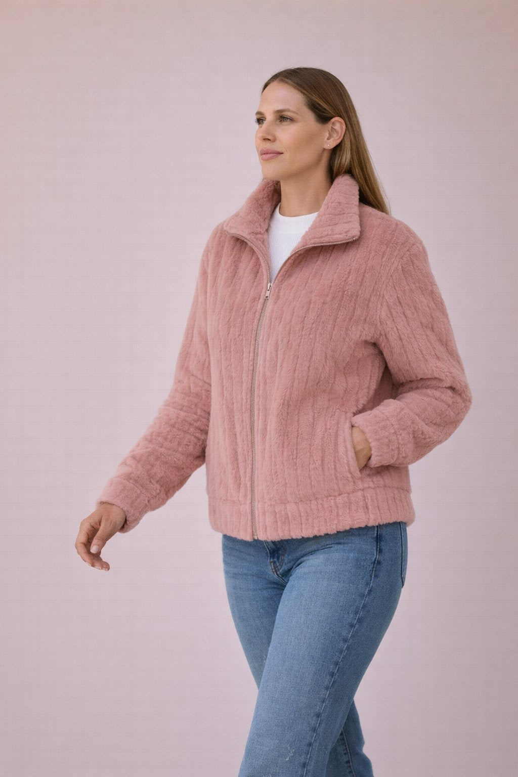 Stella - Dames Fuzzy textuur en oversized kraag Jas