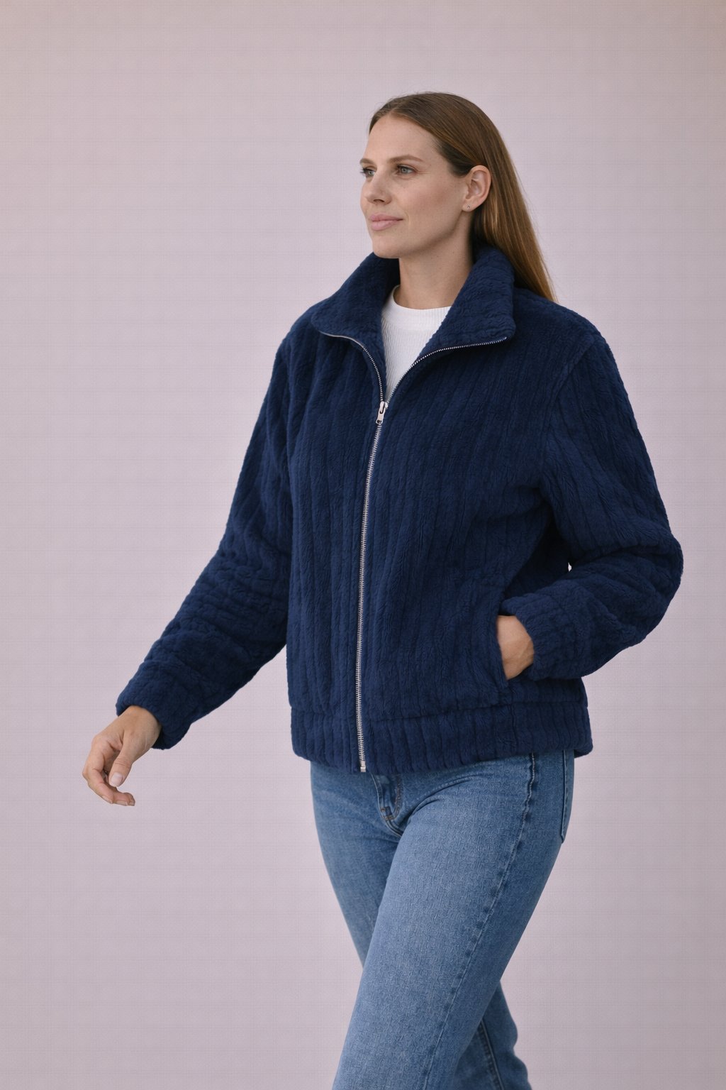 Stella - Dames Fuzzy textuur en oversized kraag Jas