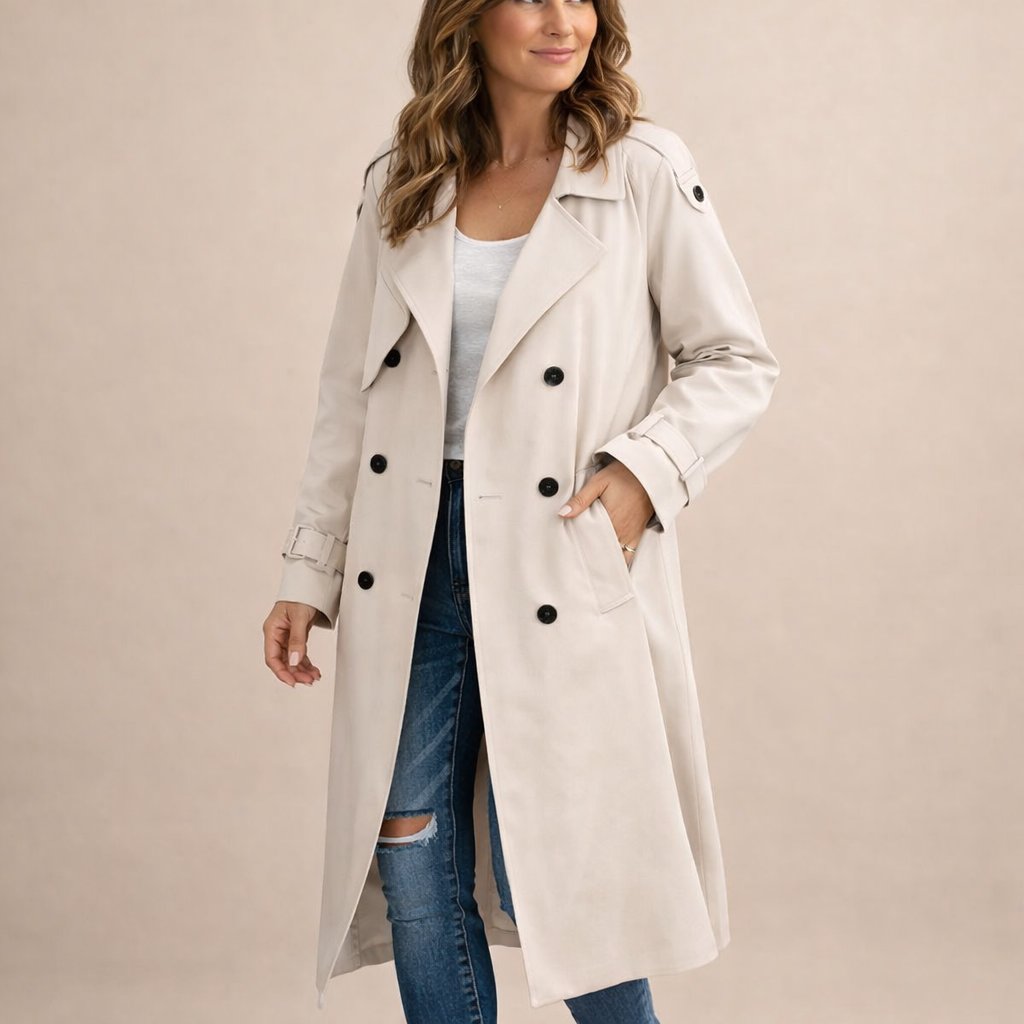 Ione - Dames Dubbelrijige Sluiting met Ceintuur Trenchcoat