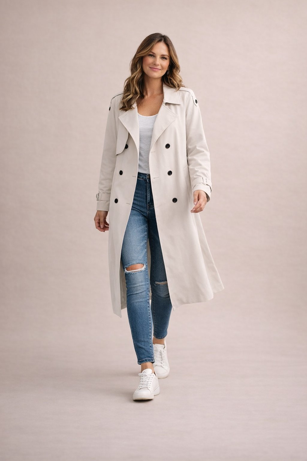 Ione - Dames Dubbelrijige Sluiting met Ceintuur Trenchcoat