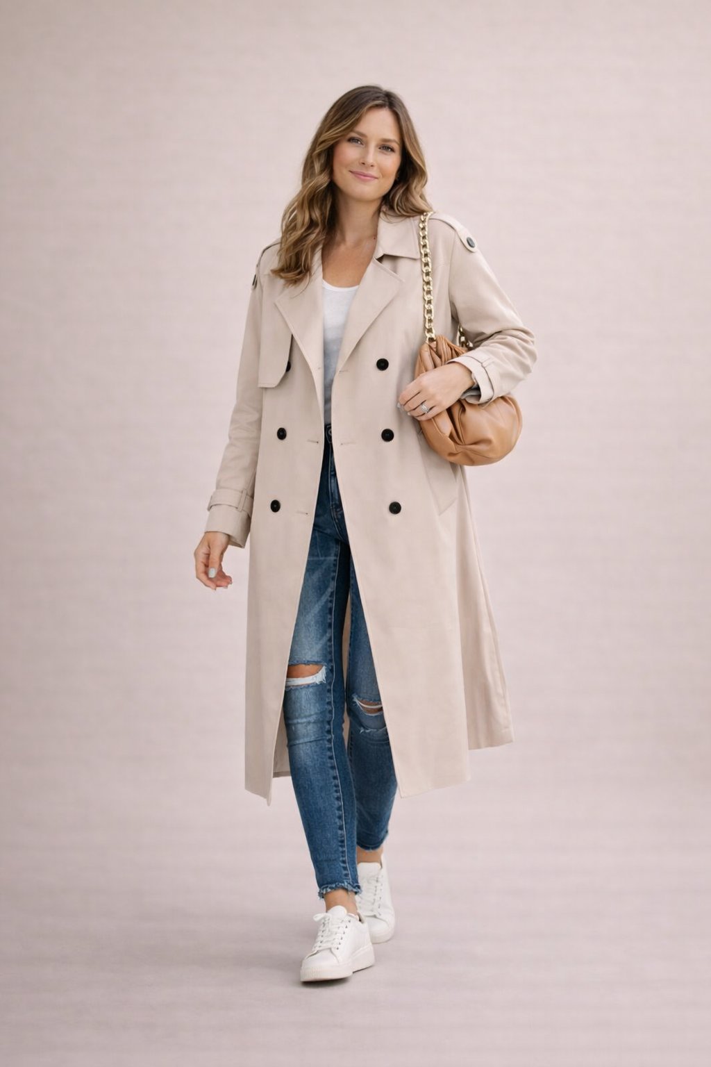Ione - Dames Dubbelrijige Sluiting met Ceintuur Trenchcoat