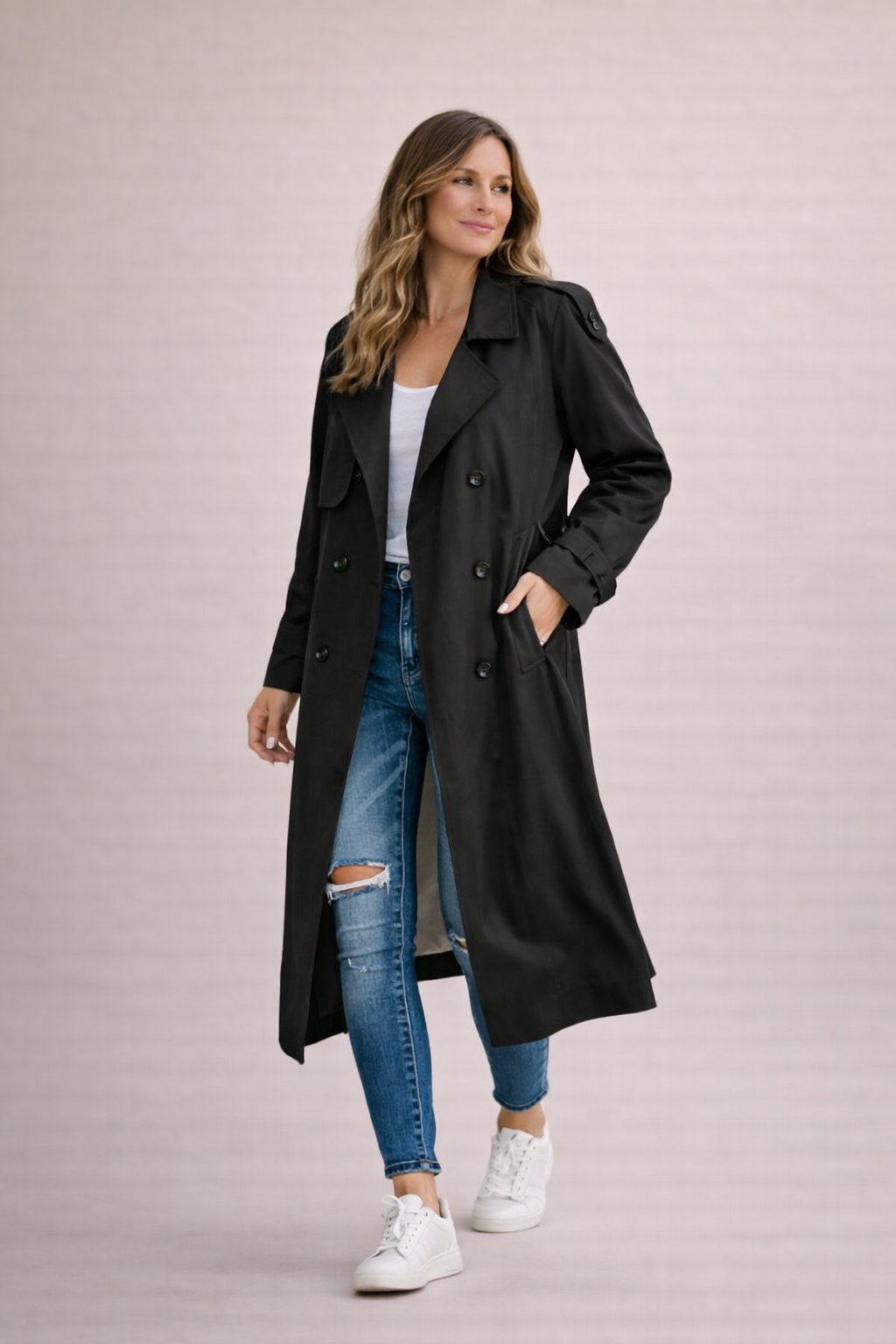 Ione - Dames Dubbelrijige Sluiting met Ceintuur Trenchcoat