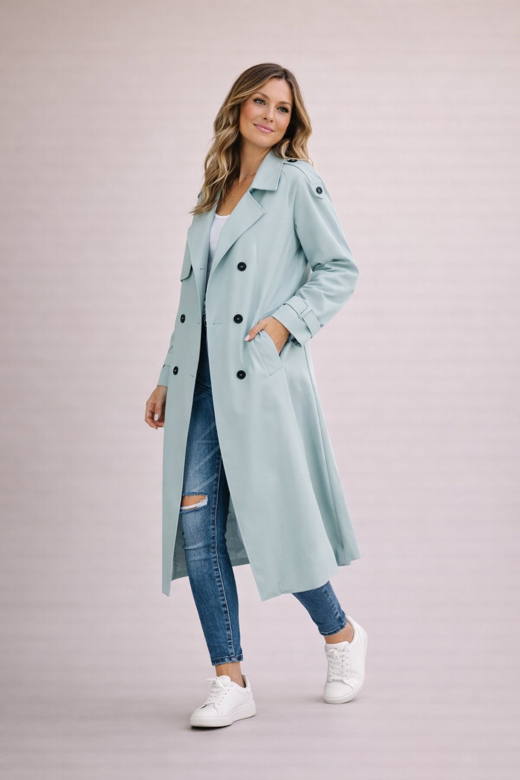 Ione - Dames Dubbelrijige Sluiting met Ceintuur Trenchcoat