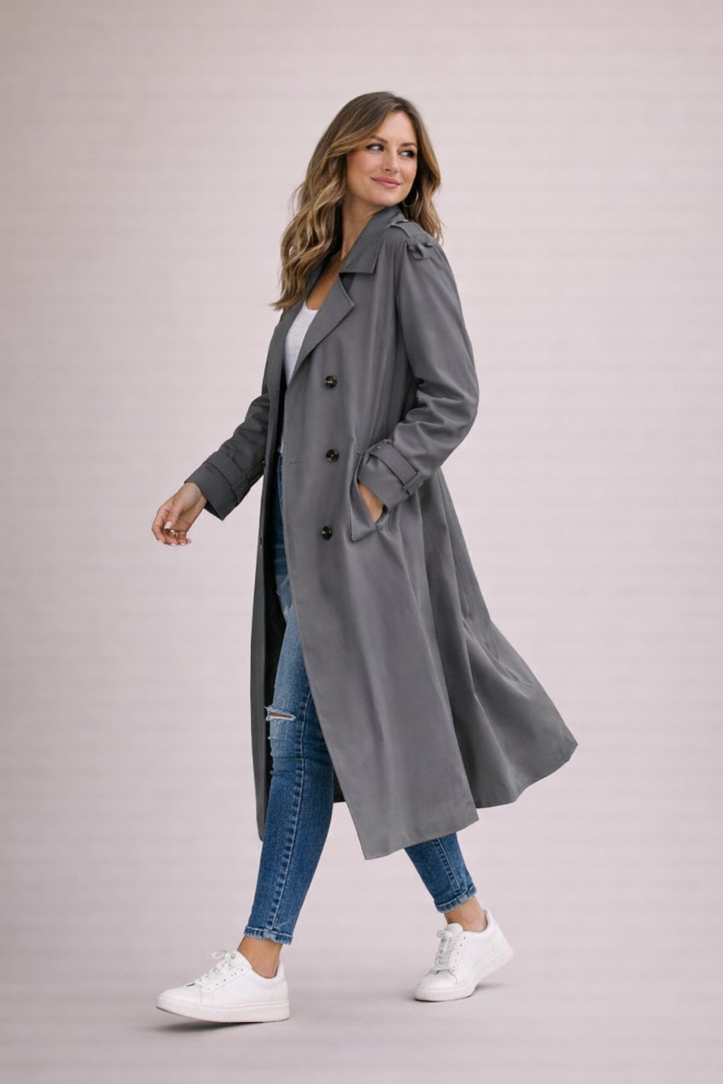 Ione - Dames Dubbelrijige Sluiting met Ceintuur Trenchcoat