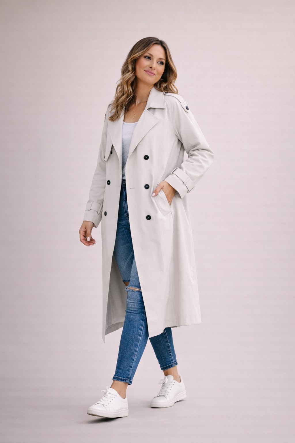 Ione - Dames Dubbelrijige Sluiting met Ceintuur Trenchcoat