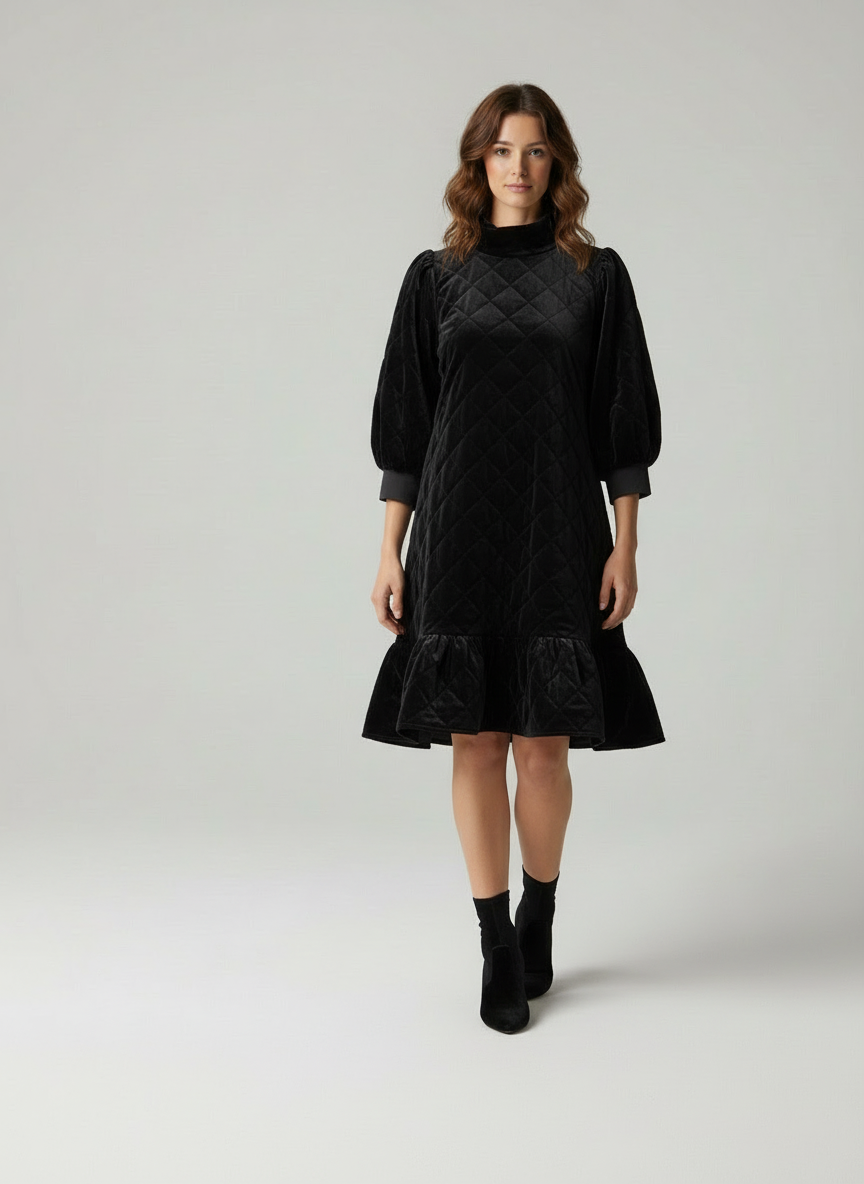 Lera - Dames Jurk met Diamant Quilt en Ruches