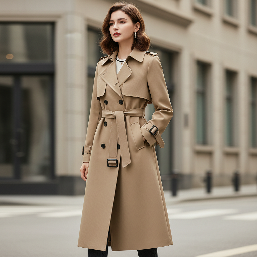 Meghan - Dames Trenchcoat met Dubbele Rij Knopen en Geruite Voering