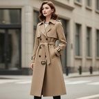 Meghan - Dames Trenchcoat met Dubbele Rij Knopen en Geruite Voering