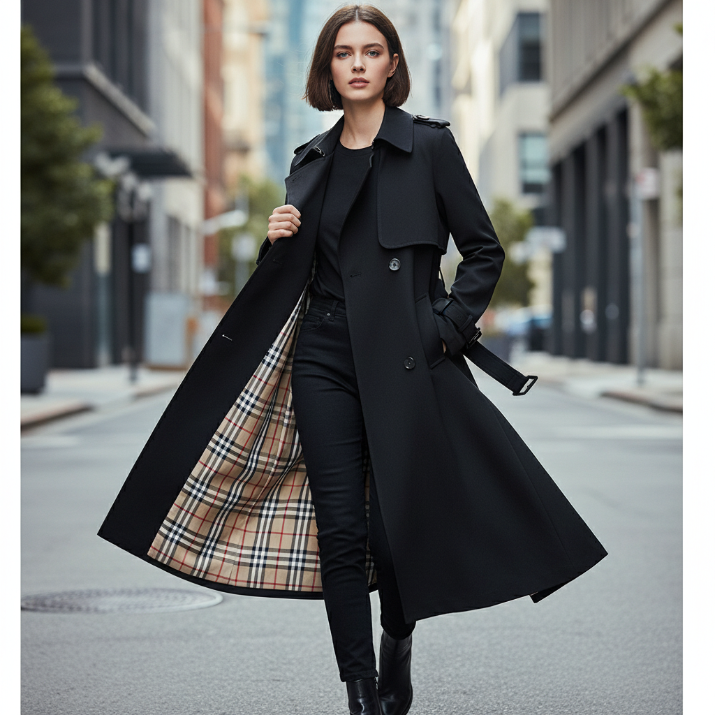 Meghan - Dames Trenchcoat met Dubbele Rij Knopen en Geruite Voering