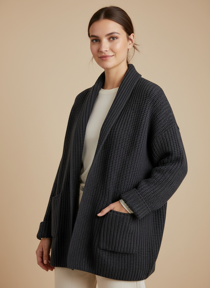 Dorotha - Vrouwen Vest met Sjaalkraag en Grof Gebreide Textuur