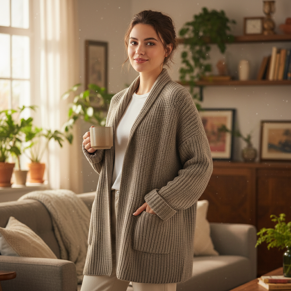 Dorotha - Vrouwen Vest met Sjaalkraag en Grof Gebreide Textuur