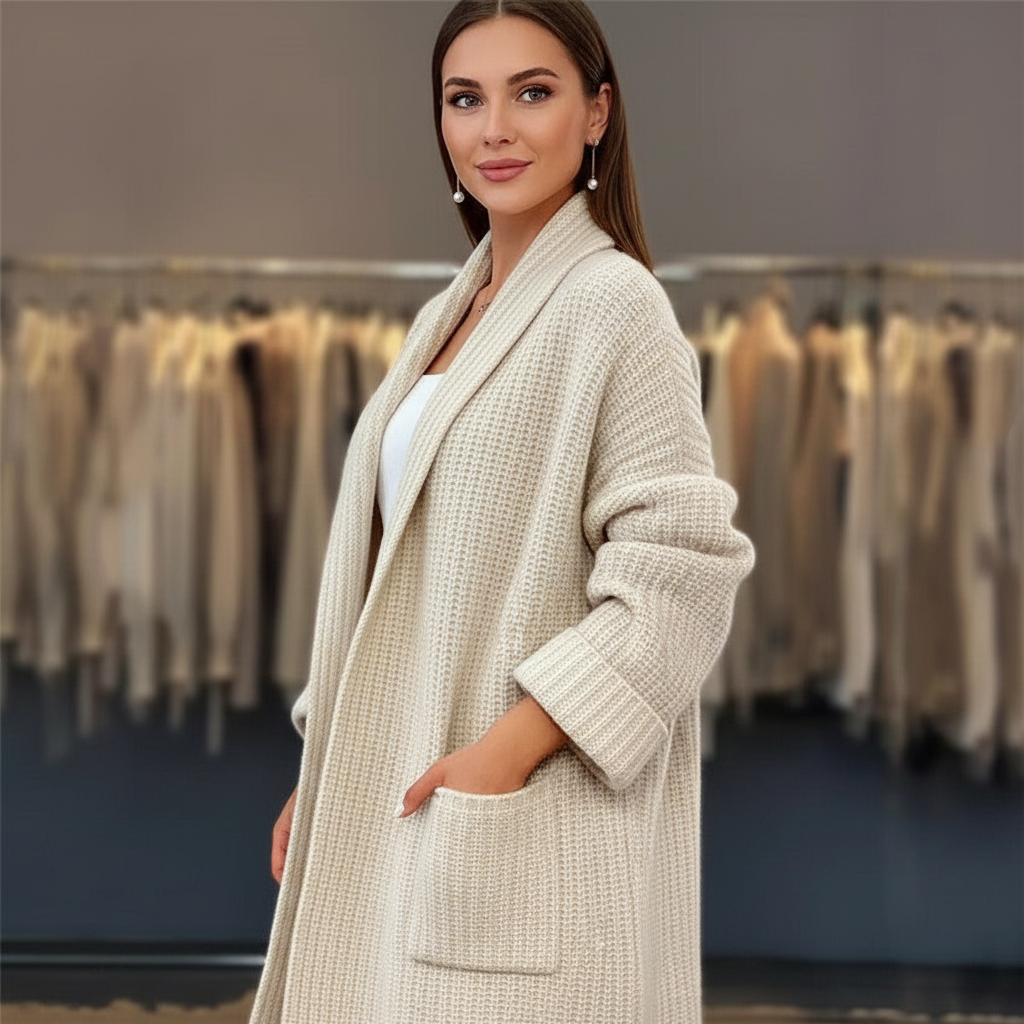 Dorotha - Vrouwen Vest met Sjaalkraag en Grof Gebreide Textuur