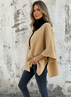 Michaela - Vrouwen Contrasterende Zwarte Kraag Ritsdetail Poncho