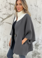 Michaela - Vrouwen Contrasterende Zwarte Kraag Ritsdetail Poncho