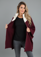 Michaela - Vrouwen Contrasterende Zwarte Kraag Ritsdetail Poncho