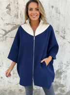 Michaela - Vrouwen Contrasterende Zwarte Kraag Ritsdetail Poncho