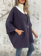 Michaela - Vrouwen Contrasterende Zwarte Kraag Ritsdetail Poncho