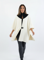Michaela - Vrouwen Contrasterende Zwarte Kraag Ritsdetail Poncho