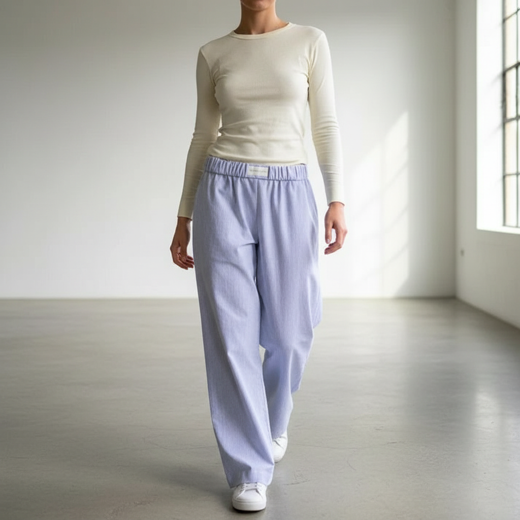 Elois - Dames Elastische Taille Pinstripe Lounge Broek