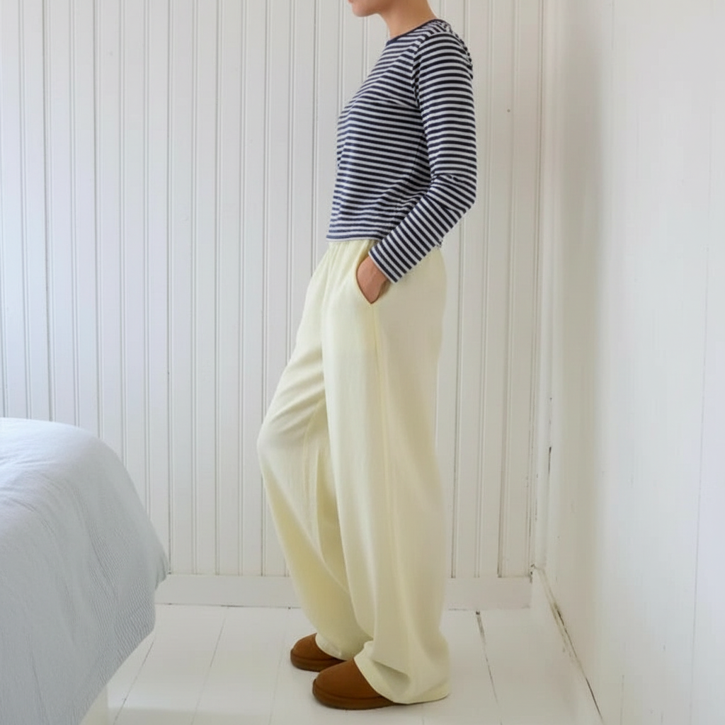 Elois - Dames Elastische Taille Pinstripe Lounge Broek
