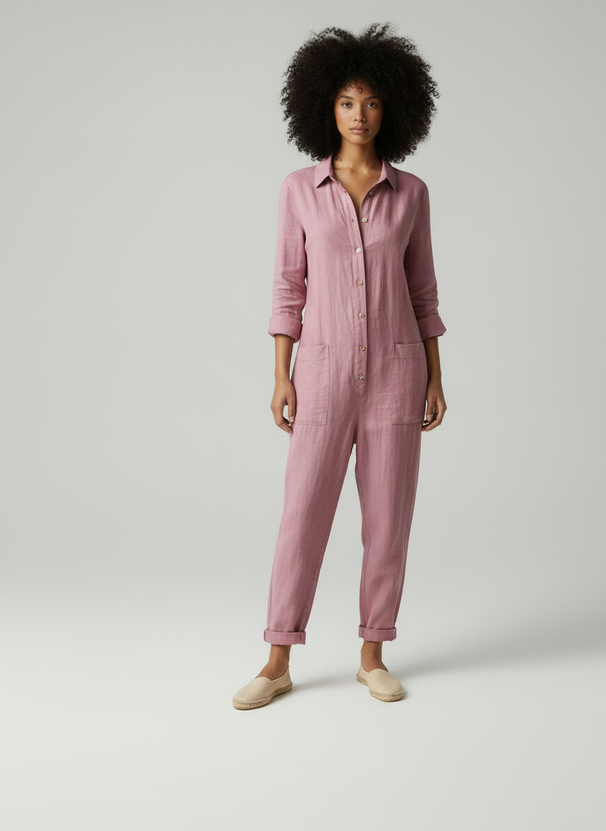 Oliva - Vrouwen Jumpsuit met Knoopsluiting en Borstzakken
