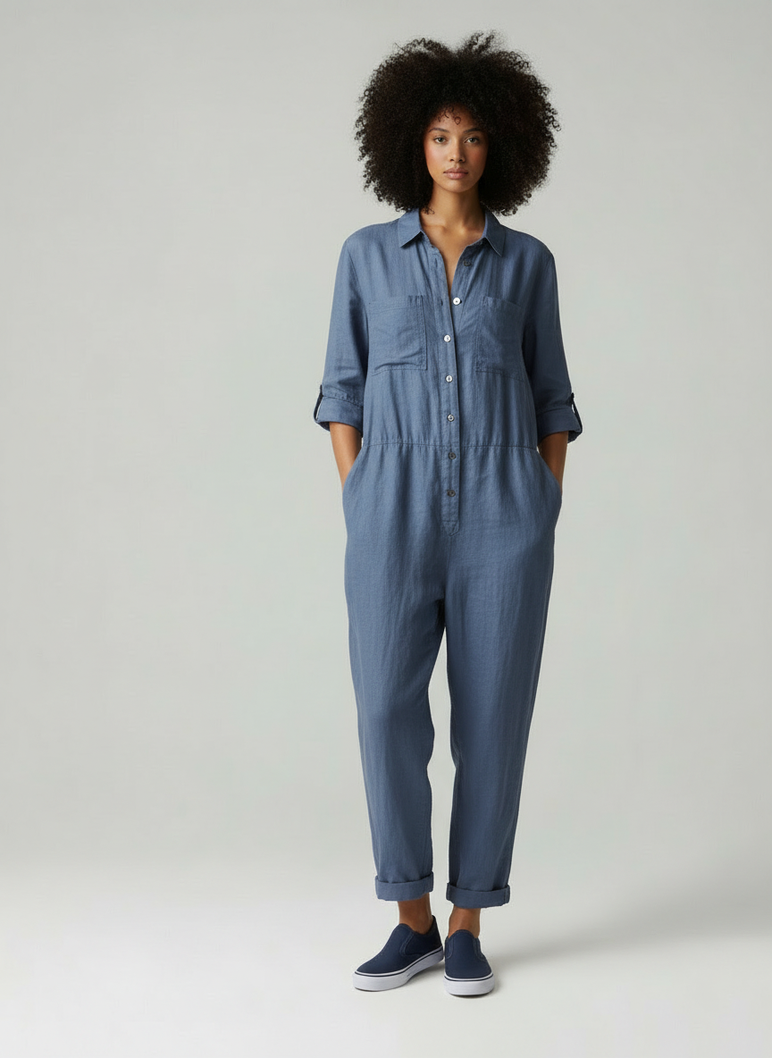 Oliva - Vrouwen Jumpsuit met Knoopsluiting en Borstzakken