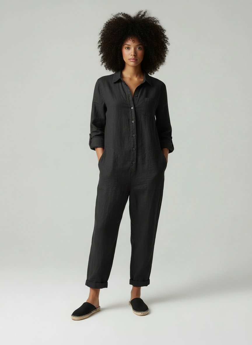 Oliva - Vrouwen Jumpsuit met Knoopsluiting en Borstzakken