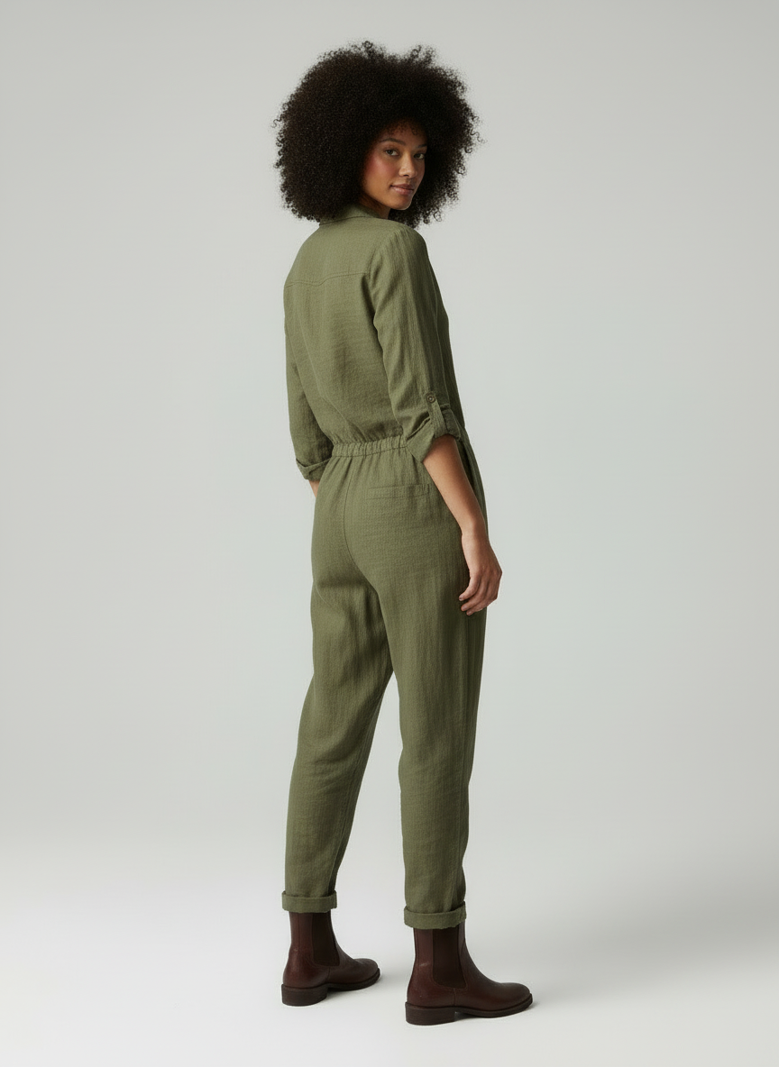 Oliva - Vrouwen Jumpsuit met Knoopsluiting en Borstzakken