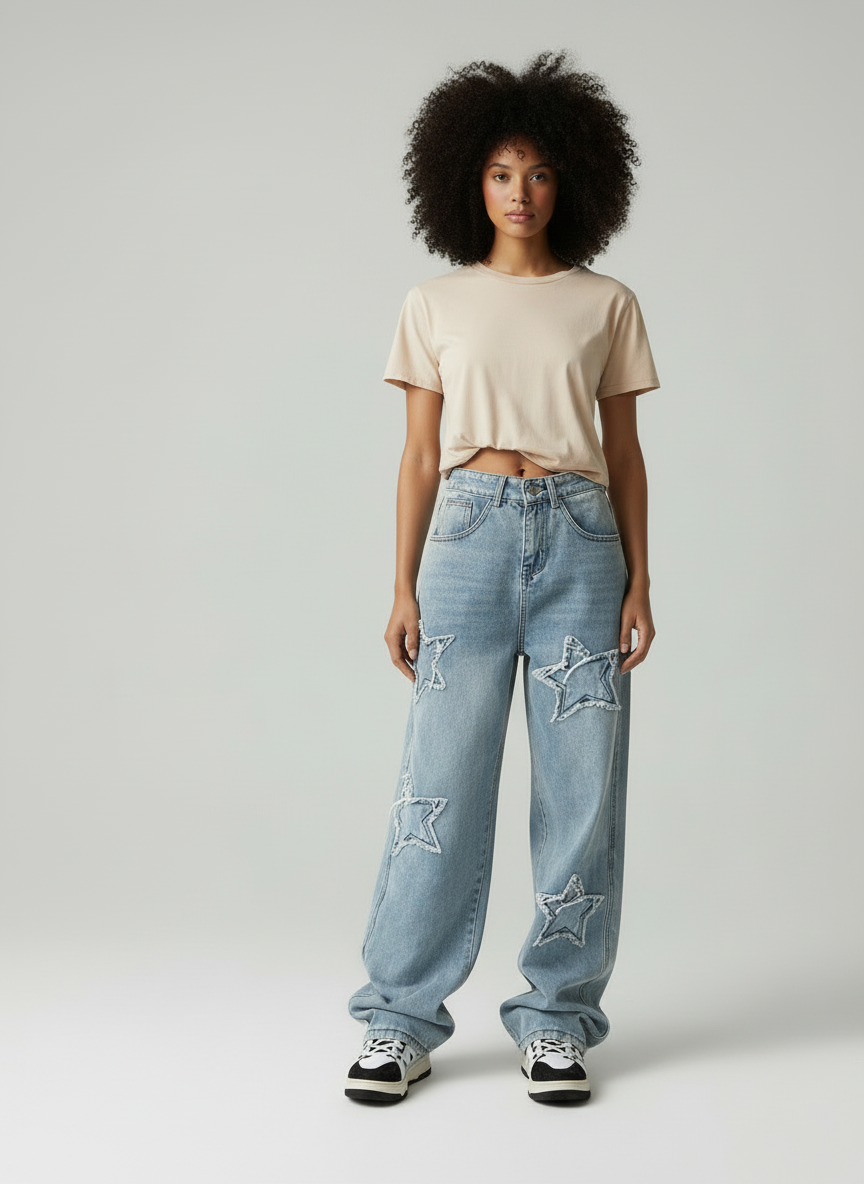 Zella - Dames Sterrenuitsparingen Baggy Jeans