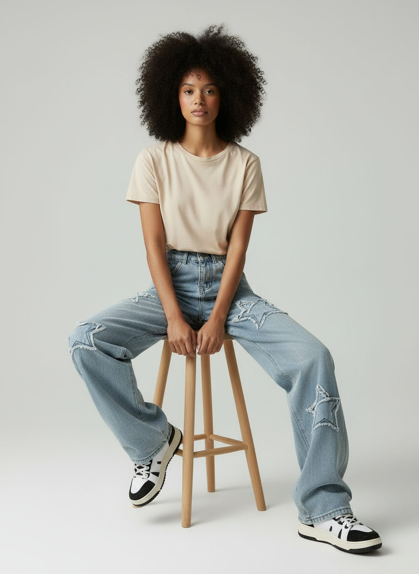Zella - Dames Sterrenuitsparingen Baggy Jeans