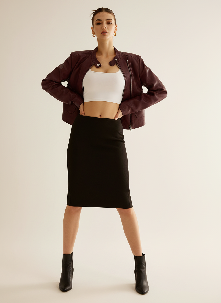 Rori - Vrouwen Cropped faux leren design met opstaande kraag Jas