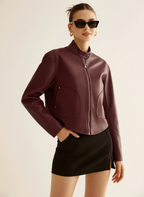 Rori - Vrouwen Cropped faux leren design met opstaande kraag Jas